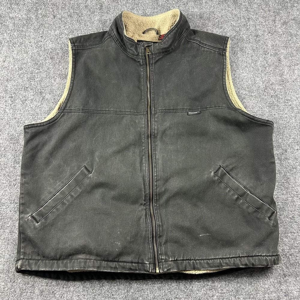 Wolverine Vest Mens‎ 2XL Gray Canvas Sherpa Lined Full Zip Workwear Outdoor